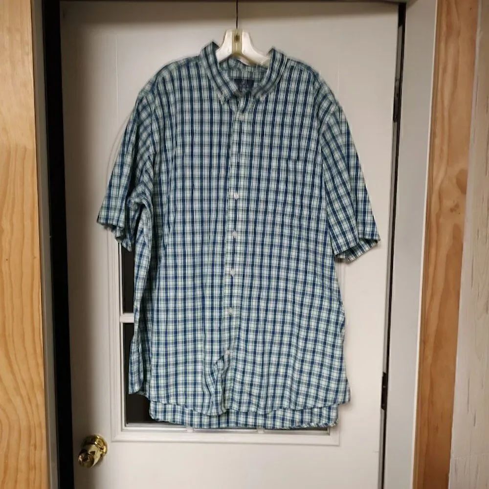 George Blue Green Plaid Short Sleeve Button Down Shirt Size Men's 3XL 54/56
